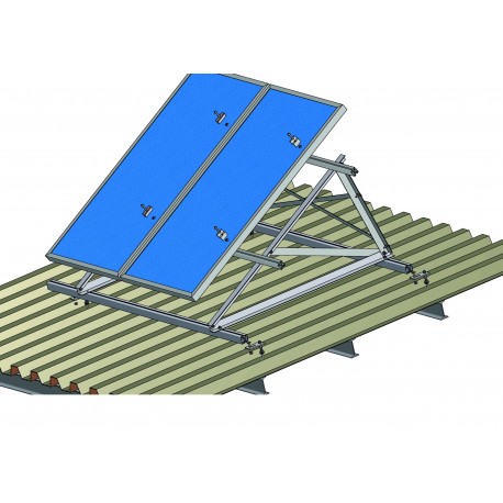 Set konstrukce pro 10 panelů 2,5kW, pro ploché střechy s nastavitelným úhlem sklonu 15 - 45°