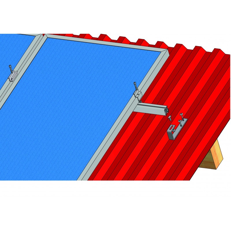 Set konstrukce pro 16 panelů 4kW, pro vlnité nebo plechové krytiny