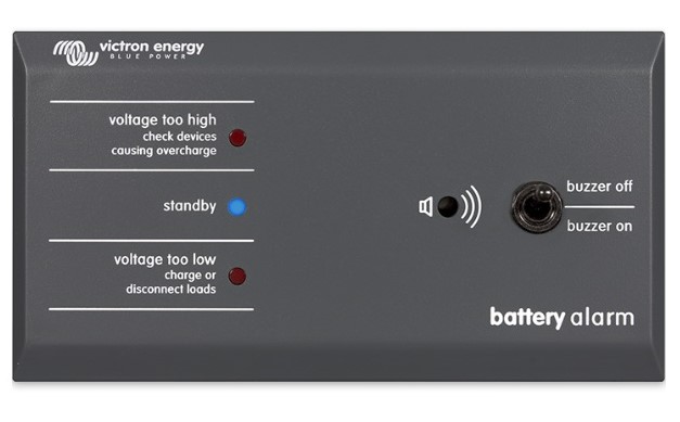 Bateriový alarm Victron Energy s akustickým a vizuálním alarmem stavu nabití baterií 12V nebo 24V