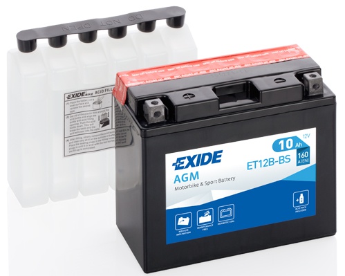 Motobaterie EXIDE ET12B-BS 12V, 10Ah, 160A, Maintenance Free