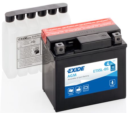 Motobaterie EXIDE ETX5L-BS 12V, 4Ah, 70A, Maintenance Free