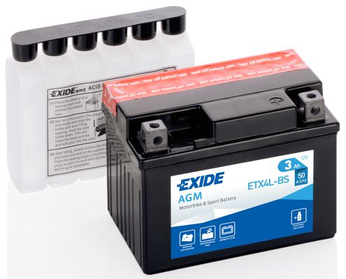 Motobaterie EXIDE ETX4L-BS 12V, 3Ah, 50A, Maintenance Free