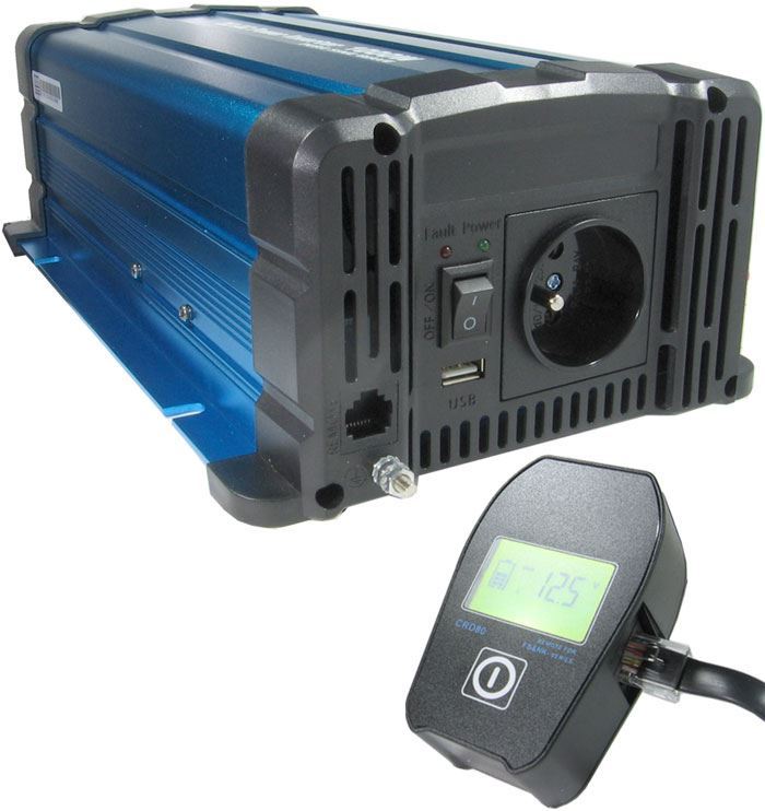 Měnič napětí 12V/230V 1000W, USB, Solarvertech FS1000, čistá sinusovka, D.O. drátové s displayem