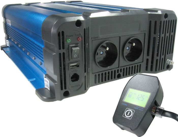 Měnič napětí 24V/230V 2000W, USB, Solarvertech FS2000, čistá sinusovka, drátové dálkové ovládání 
