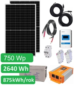 Ostrovní solární set Sunset 230V 50Hz 750Wp, 875 kWh/rok, akumulátor GEL 2640Wh, WiFi monitoring