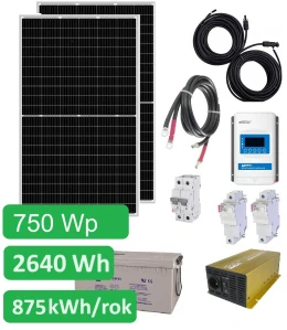 750Wp Ostrovní solární set Sunset 230V 50Hz 750Wp, 875 kWh/rok, akumulátor AGM 2760Wh