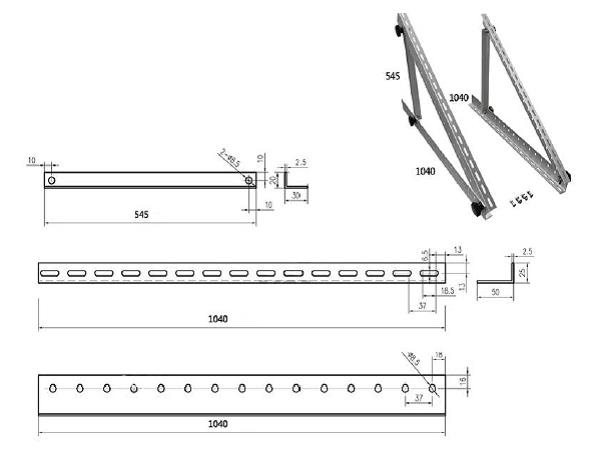 Konstrukce rovná střecha/fasáda univerzální nastavitelná 1040mm